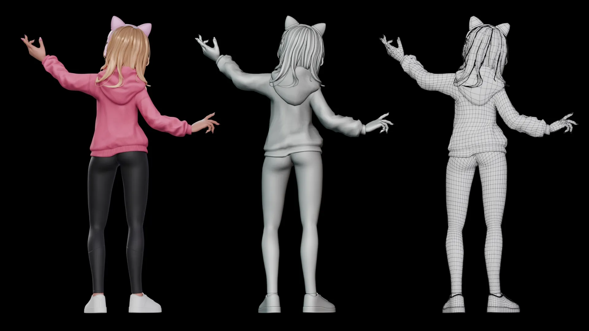 Gamer Girl White Woman 3D character combined showcase 3